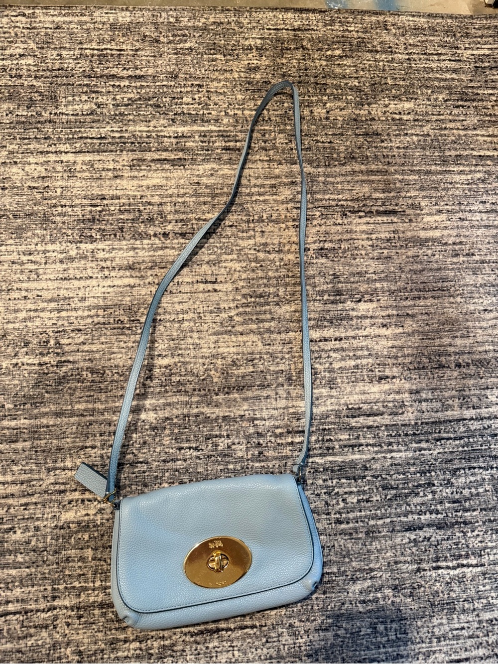 Light Blue Coach Leather Crossbody Bag with Gold Hardware
